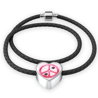 Peace Sign With Paws Print Heart Charm Leather Woven Bracelet-Free Shipping - Deruj.com