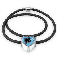Papillon Dog On Denim Print Heart Charm Leather Woven Bracelet-Free Shipping - Deruj.com
