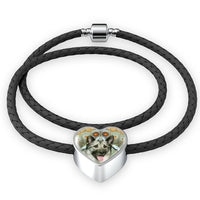 Norwegian Elkhound Dog Print Heart Charm Leather Bracelet-Free Shipping - Deruj.com