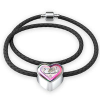 Cute Painted Cat Print Heart Charm Leather Woven Bracelet-Free Shipping - Deruj.com