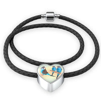Blue Budgie Parrot Print Heart Charm Leather Woven Bracelet-Free Shipping - Deruj.com