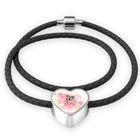 Bulldog Print Heart Charm Leather Bracelet-Free Shipping - Deruj.com