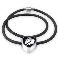Friesian Horse Vector Art Print Heart Charm Leather Woven Bracelet-Free Shipping - Deruj.com