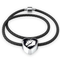Friesian Horse Vector Art Print Heart Charm Leather Woven Bracelet-Free Shipping - Deruj.com