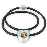 Afghan Hound Dog Print Heart Charm Leather Bracelet-Free Shipping - Deruj.com