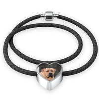 South African Boerboel Dog Print Heart Charm Leather Bracelet-Free Shipping - Deruj.com