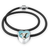 Whippet Dog Print Heart Charm Leather Bracelet-Free Shipping - Deruj.com