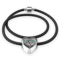 Blue Eyes Cat Print Heart Charm Leather Woven Bracelet-Free Shipping - Deruj.com