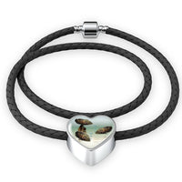 Oscar Fish Print Heart Charm Leather Woven Bracelet-Free Shipping - Deruj.com