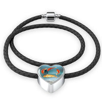 Goldfish Print Heart Charm Leather Bracelet-Free Shipping - Deruj.com