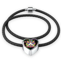 Colorful Cat Print Heart Charm Leather Woven Bracelet-Free Shipping - Deruj.com