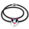 Cute White Kitten Cat Print Heart Charm Leather Woven Bracelet-Free Shipping - Deruj.com