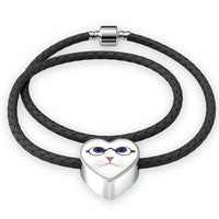 Cute Cat With Glasses Print Heart Charm Leather Bracelet-Free Shipping - Deruj.com