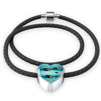 Achilles Tang Fish Print Heart Charm Leather Bracelet-Free Shipping - Deruj.com