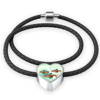 Neon Tetra Fish Print Heart Charm Leather Woven Bracelet-Free Shipping - Deruj.com