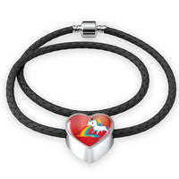 Unicorn Rainbow Print Heart Charm Leather Bracelet-Free Shipping - Deruj.com