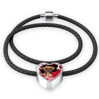 Boxer Dog Print Heart Charm Leather Bracelet-Free Shipping - Deruj.com