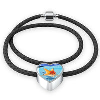 Comet Fish Print Heart Charm Leather Bracelet-Free Shipping - Deruj.com