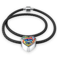 Colorful French Bulldog Heart Charm Leather Woven Bracelet-Free Shipping - Deruj.com