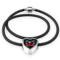 Gun And Skull Print Heart Charm Leather Woven Bracelet-Free Shipping - Deruj.com