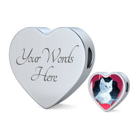 Cute White Kitten Cat Print Heart Charm Leather Woven Bracelet-Free Shipping - Deruj.com