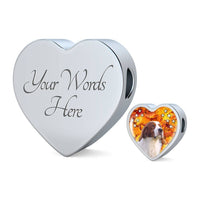 Irish Red and White Setter Print Heart Charm Steel Bracelet-Free Shipping - Deruj.com