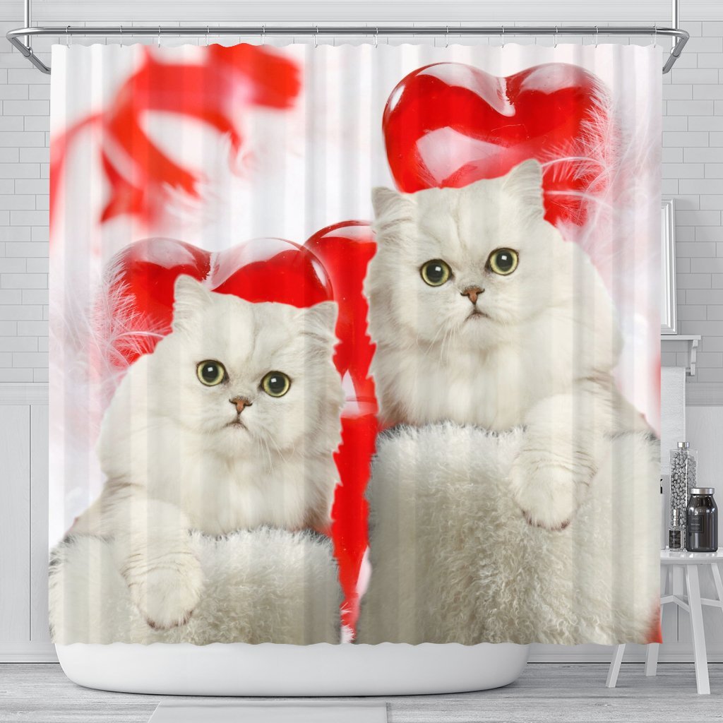 Persian Cat On Red Print Shower Curtains-Free Shipping - Deruj.com