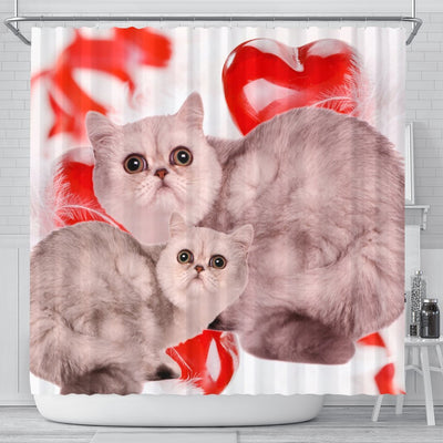 Exotic Shorthair Cat On Red Print Shower Curtains-Free Shipping - Deruj.com