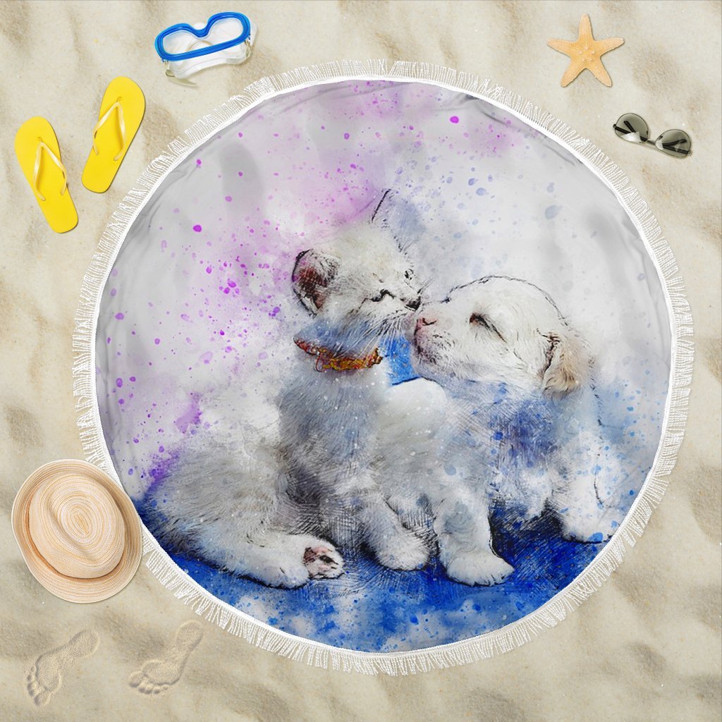 Cat And Dog Love Print Beach Blanket-Free Shipping - Deruj.com