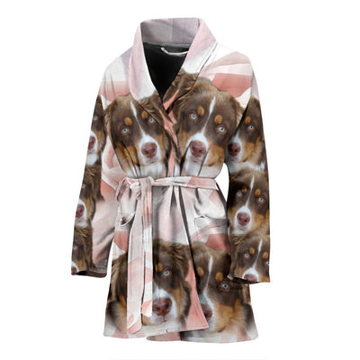 Cute Miniature American Shepherd Print Women's Bath Robe-Free Shipping - Deruj.com