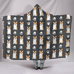 Pembroke Welsh Corgi With Paws Print Hooded Blanket-Free Shipping - Deruj.com