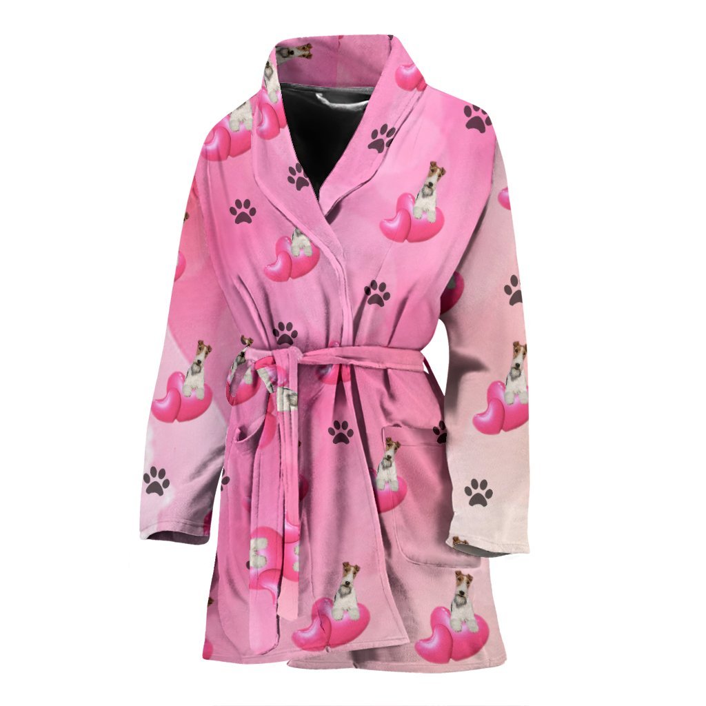 Wire Fox Terrier dog Patterns Print Women's Bath Robe-Free Shipping - Deruj.com