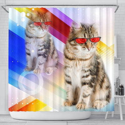 Siberian Cat Red Glasses Print Shower Curtain-Free Shipping - Deruj.com