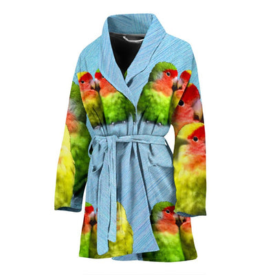 Peach Faced (Rosy Faced) Love Bird Print Women's Bath Robe-Free Shipping - Deruj.com