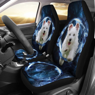 West Highland White Terrier On Blue Print Car Seat Covers- Free Shipping - Deruj.com