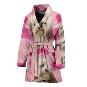 Havanese On Pink Print Women's Bath Robe-Free Shipping - Deruj.com