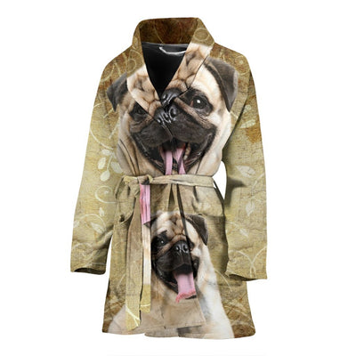 Laughing Pug Print Women's Bath Robe-Free Shipping - Deruj.com