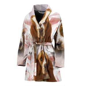 Basset Hound On White Print Women's Bath Robe-Free Shipping