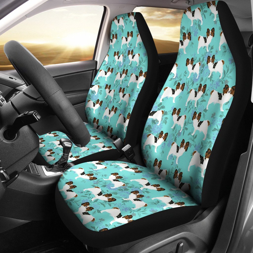 Papillon Dog Floral Print Car Seat Covers-Free Shipping - Deruj.com