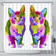 Lovely Cat Colorful Art Print Shower Curtains-Free Shipping - Deruj.com