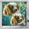 Cavalier King Charles Spaniel On Blue Print Shower Curtains-Free Shipping - Deruj.com