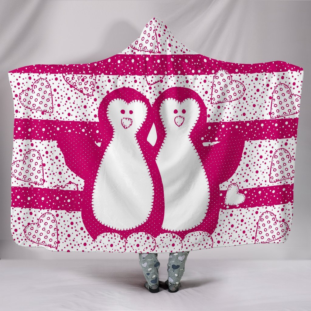 Cute Penguin Love Print Hooded Blanket-Free Shipping - Deruj.com