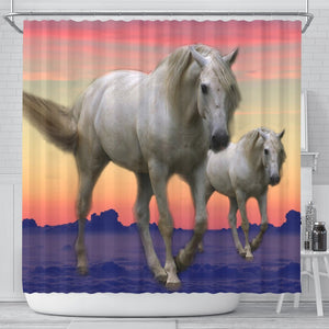 White Lusitano Horse Print Shower Curtain-Free Shipping - Deruj.com