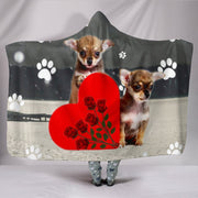 Chihuahua Puppies With Love Heart Print Hooded Blanket-Free Shipping - Deruj.com