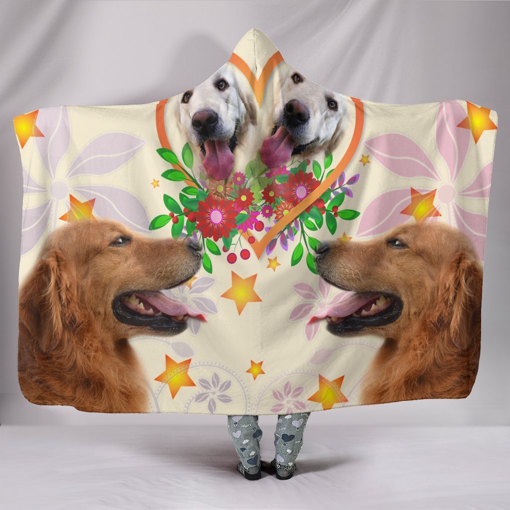 Golden Retriever in heart Print Hooded Blanket-Free Shipping - Deruj.com