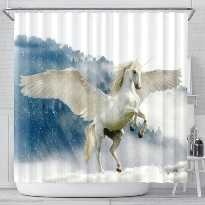 Unicorn In Snowfall Print Shower Curtain-Free Shipping - Deruj.com