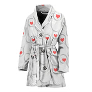 Paw With Heart Print Women's Bath Robe-Free Shipping - Deruj.com