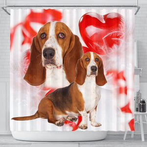 Basset Hound On Red Print Shower Curtains-Free Shipping