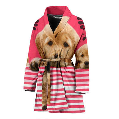 Cute Golden Retriever Dog Print Women's Bath Robe-Free Shipping - Deruj.com