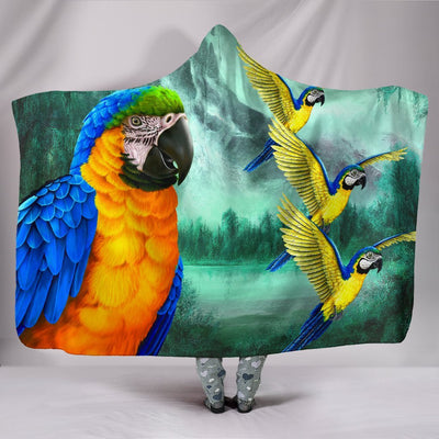 Blue And Yellow Macaw Parrot Print Hooded Blanket-Free Shipping - Deruj.com